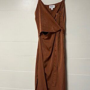 Rust Satin Wrap Dress